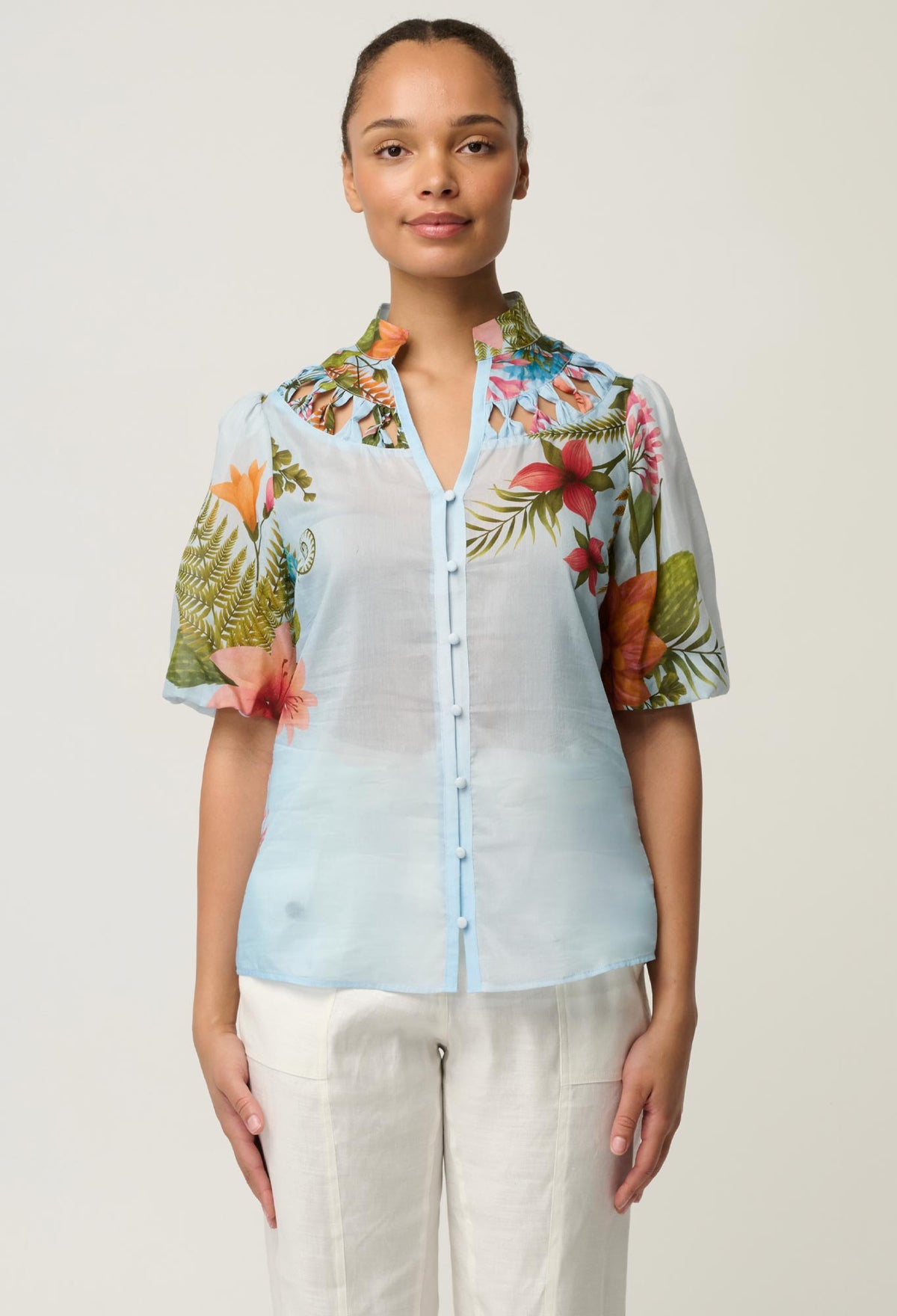 OnceWas Coralie Smock Blouse in Bloomscape