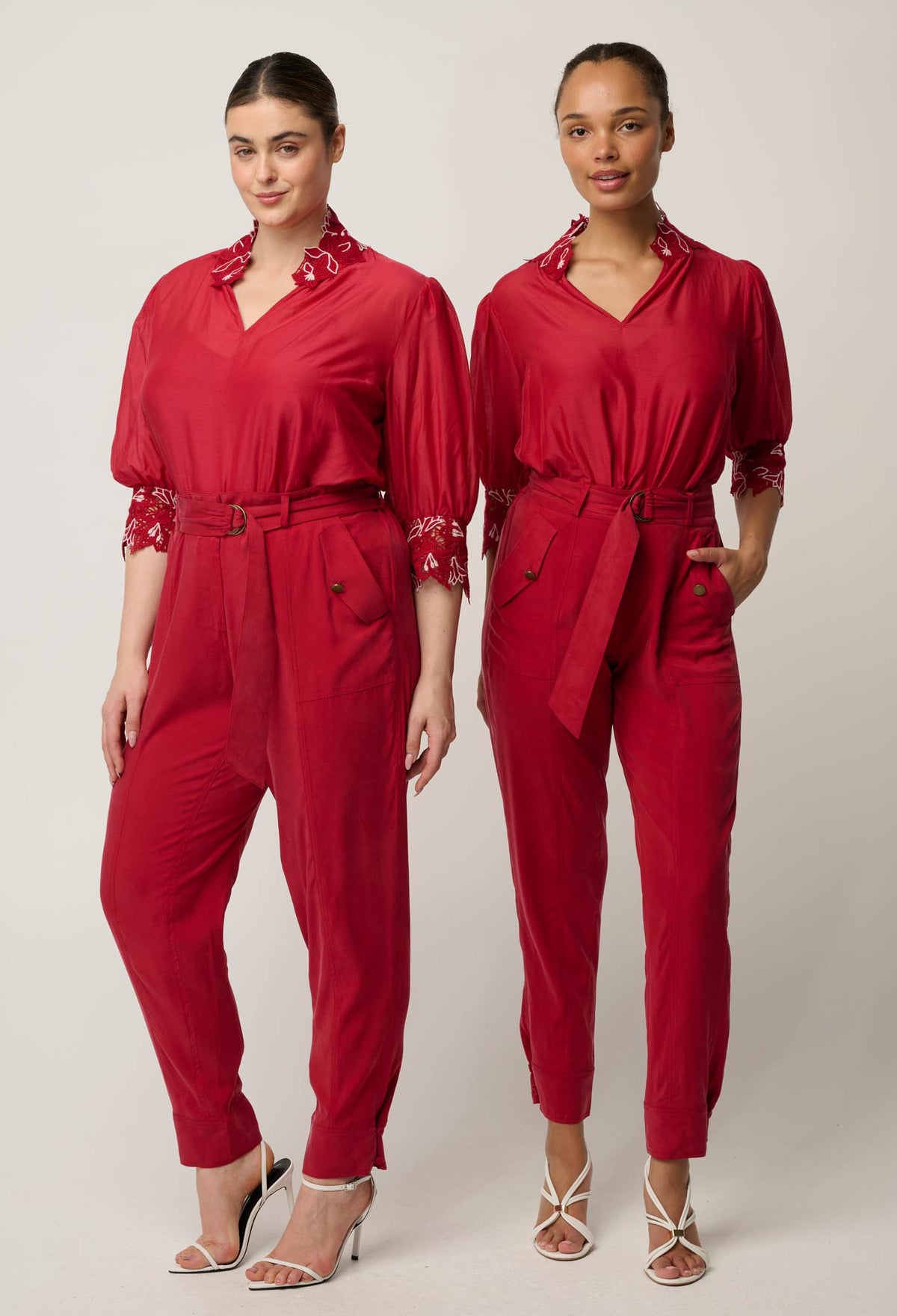 OnceWas Trinidad Button Cuff Pant in Dahlia Red