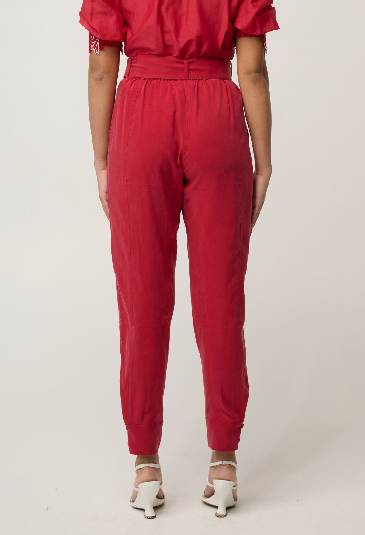 OnceWas Trinidad Button Cuff Pant in Dahlia Red