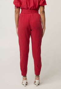 OnceWas Trinidad Button Cuff Pant in Dahlia Red