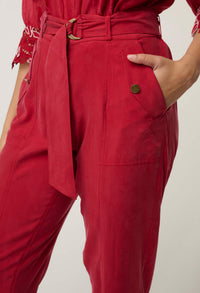 OnceWas Trinidad Button Cuff Pant in Dahlia Red