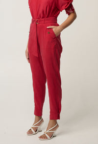 OnceWas Trinidad Button Cuff Pant in Dahlia Red