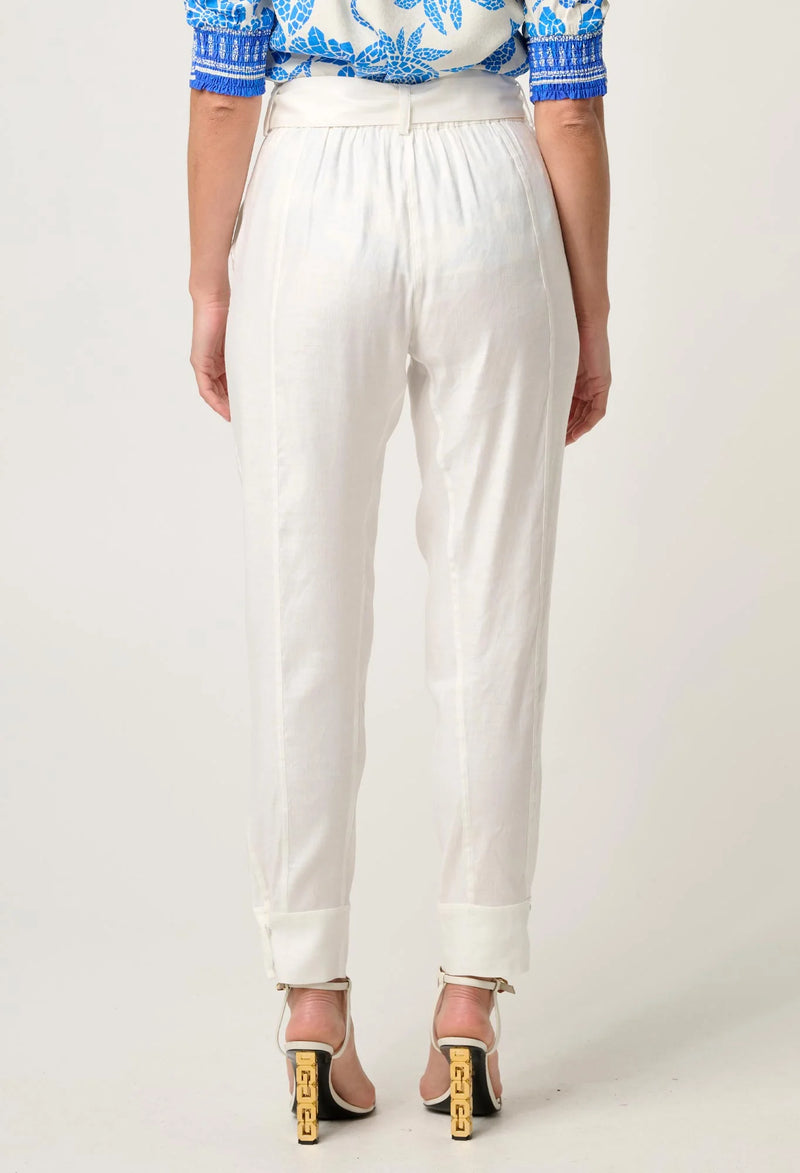 Once Was - Trinidad Linen & Viscose Button Cuff Pant in Ivory