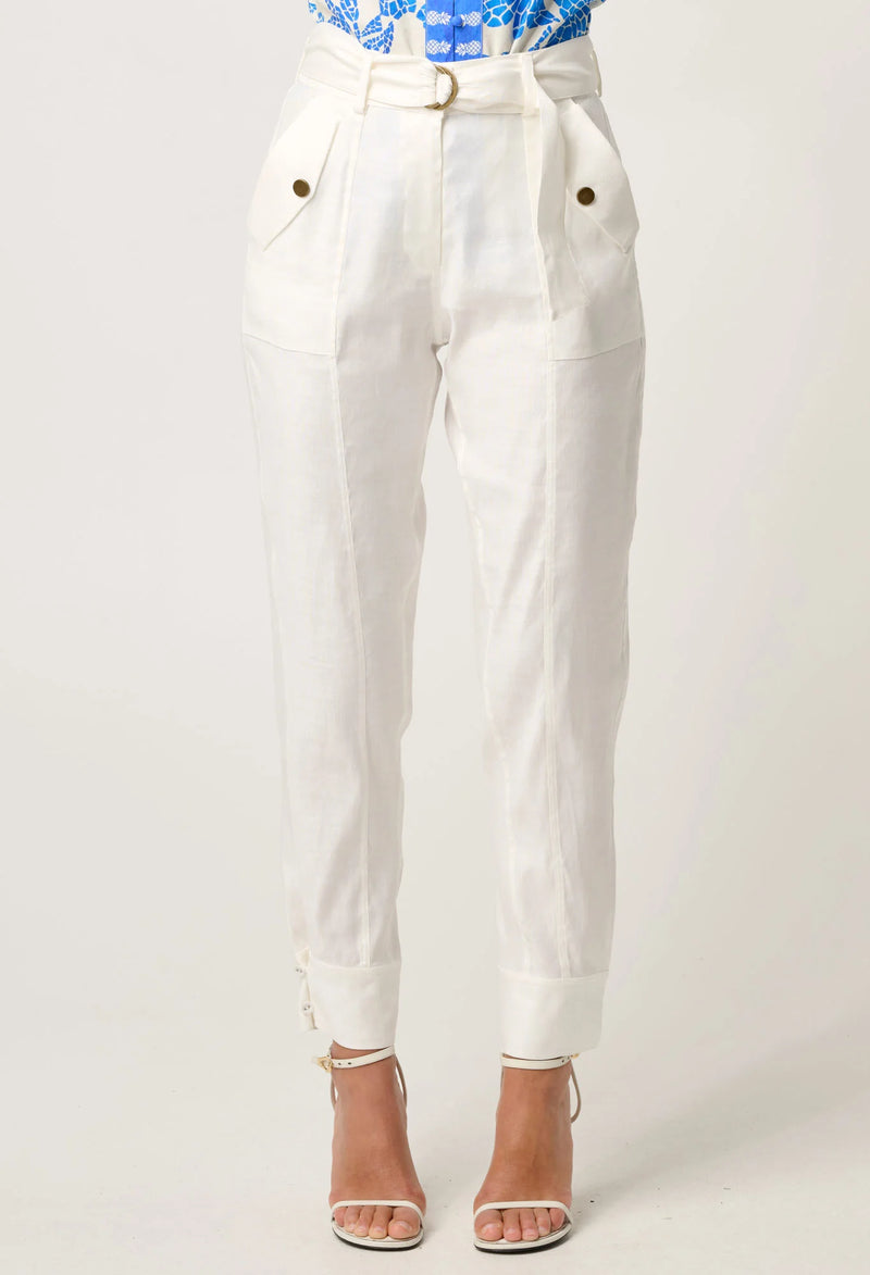 Once Was - Trinidad Linen & Viscose Button Cuff Pant in Ivory