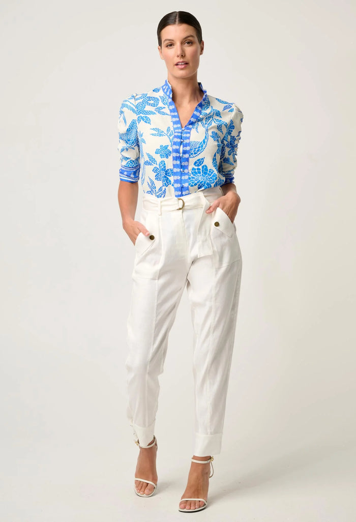 Once Was - Trinidad Linen & Viscose Button Cuff Pant in Ivory