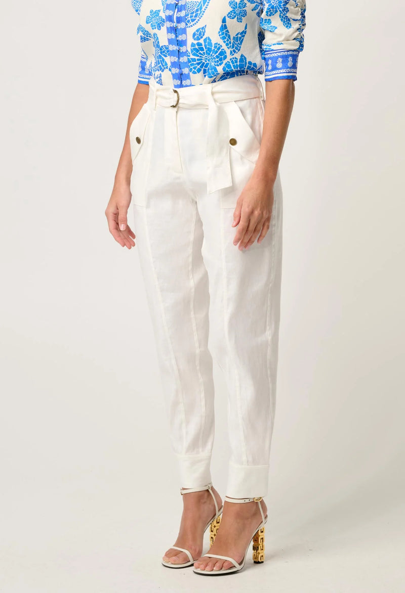 Once Was - Trinidad Linen & Viscose Button Cuff Pant in Ivory