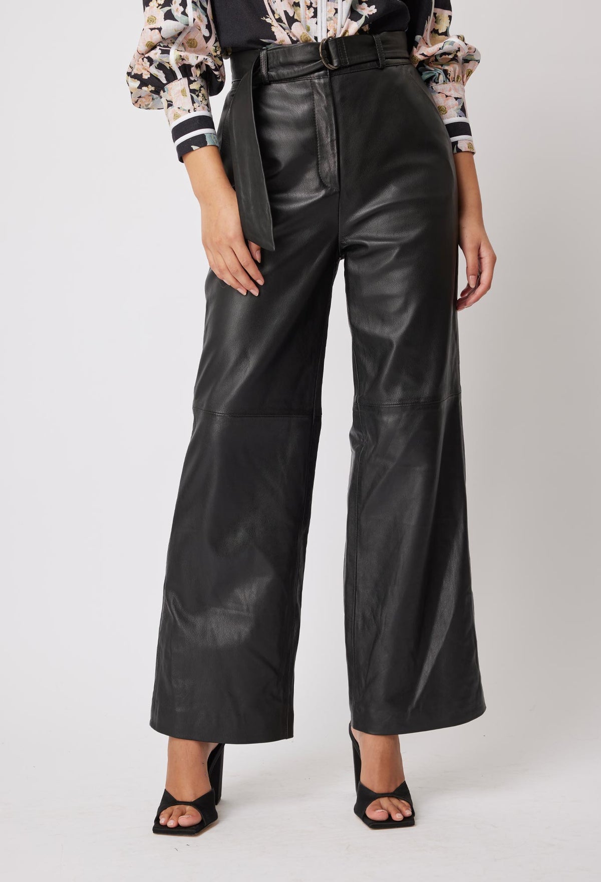 Halston Wide Leg Leather Pant