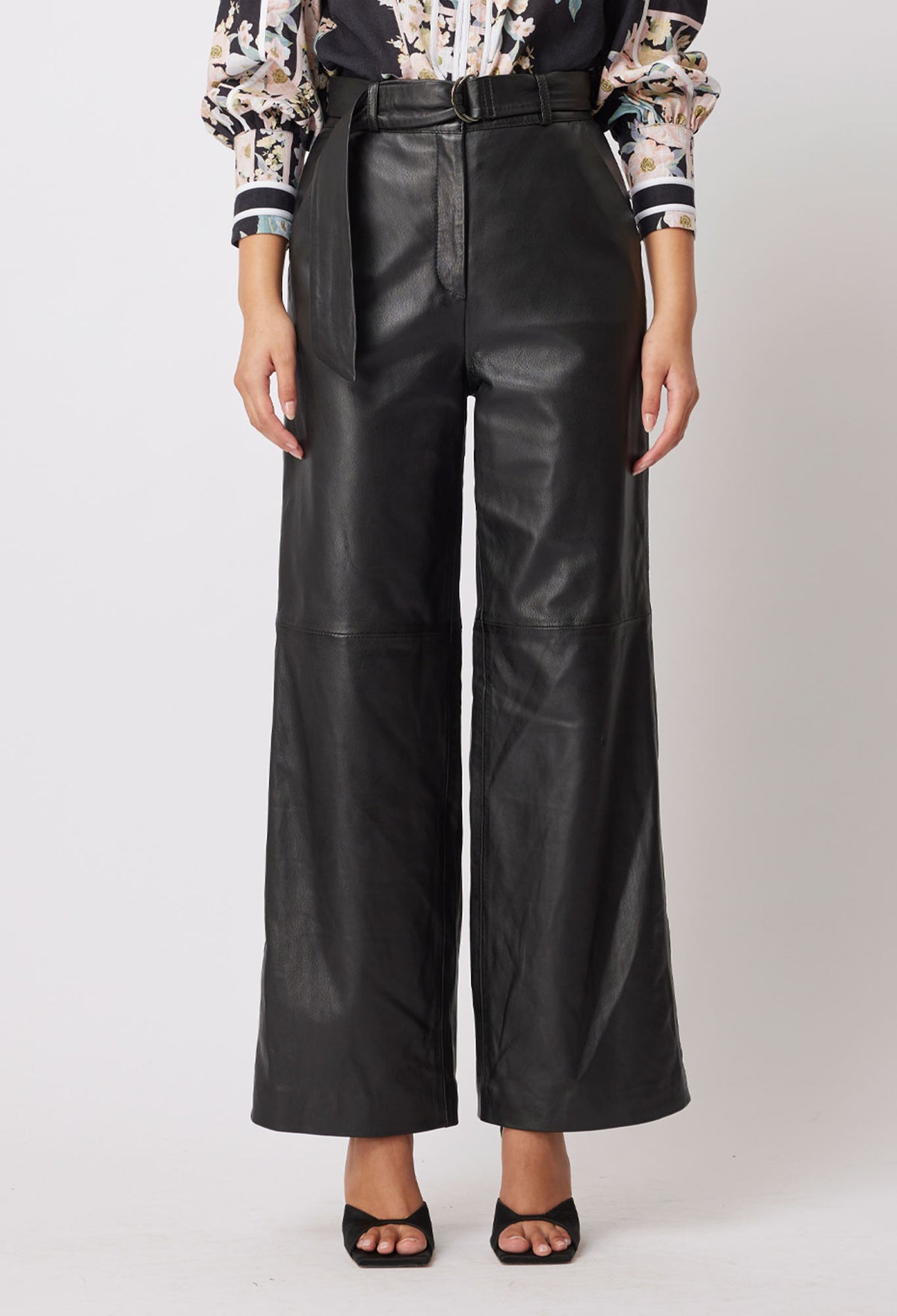 Halston Wide Leg Leather Pant