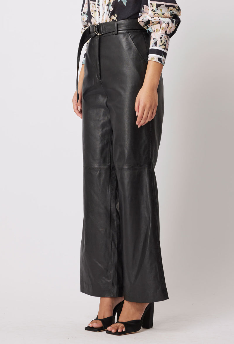 Halston Wide Leg Leather Pant