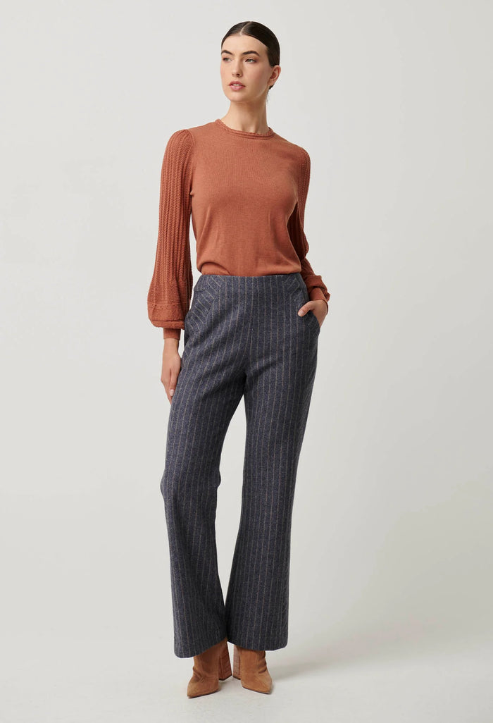 Once Was - Coraline Chevron Stripe Panelled Pant in Bluestone Stripe