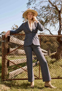 Once Was - Coraline Chevron Stripe Panelled Pant in Bluestone Stripe