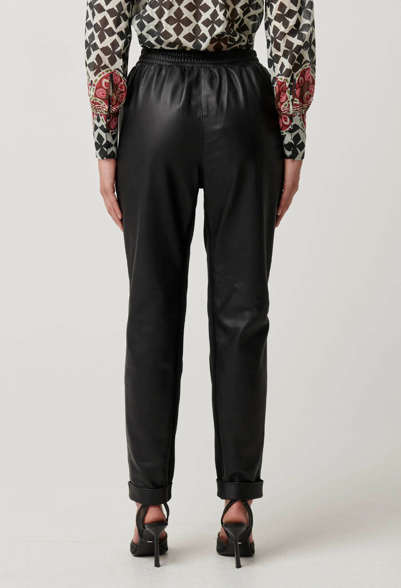 Once Was - Sylvan Leather Curved Panel Jogger in Black