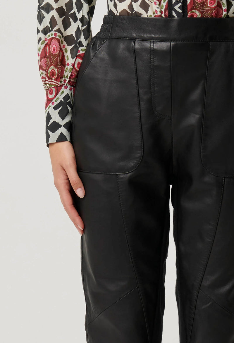 Once Was - Sylvan Leather Curved Panel Jogger in Black