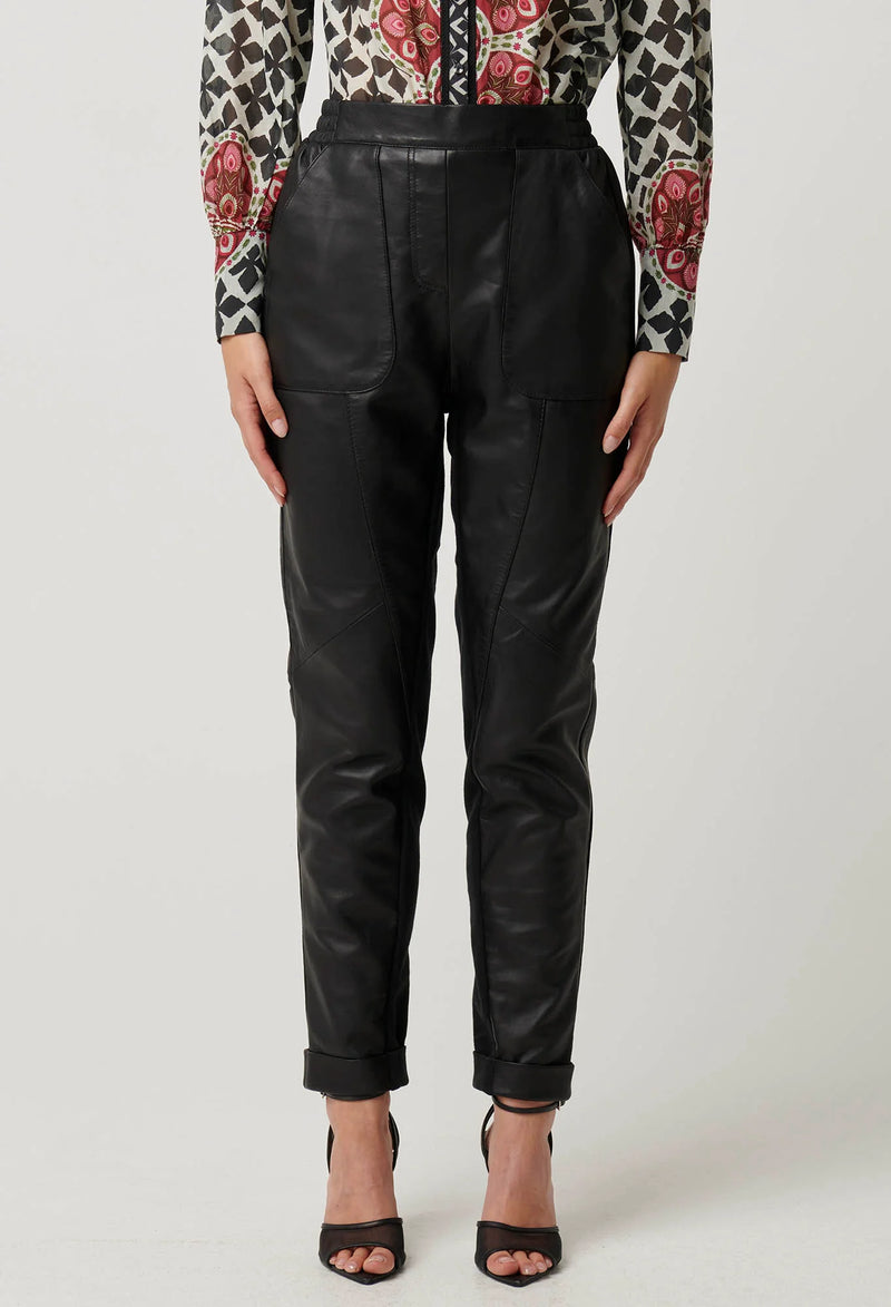 Once Was - Sylvan Leather Curved Panel Jogger in Black