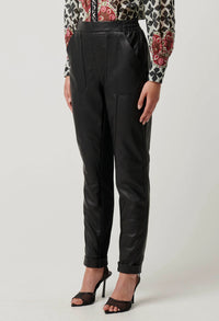 Once Was - Sylvan Leather Curved Panel Jogger in Black