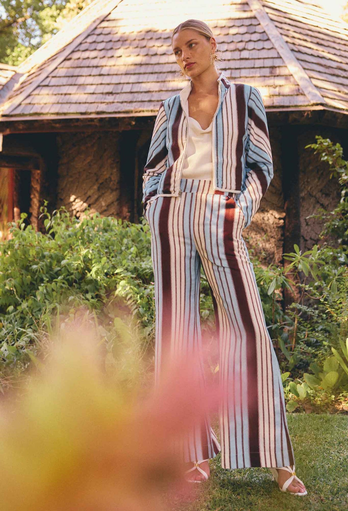 Once Was Willow Linen Viscose Pant in Iridescent Stripe