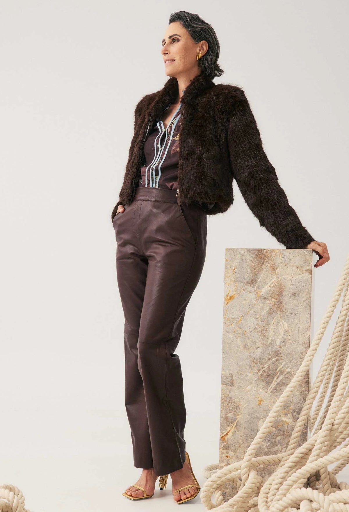 Once Was - Joan Leather Elasticated Waist Straight Leg Pant in Oxblood