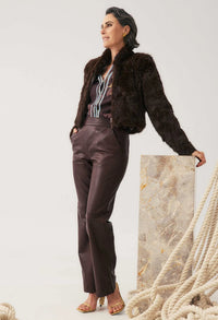Once Was - Joan Leather Elasticated Waist Straight Leg Pant in Oxblood