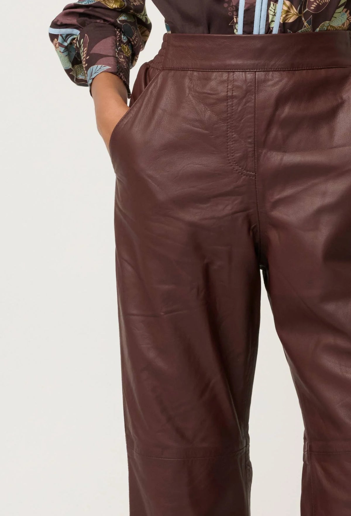 Once Was - Joan Leather Elasticated Waist Straight Leg Pant in Oxblood