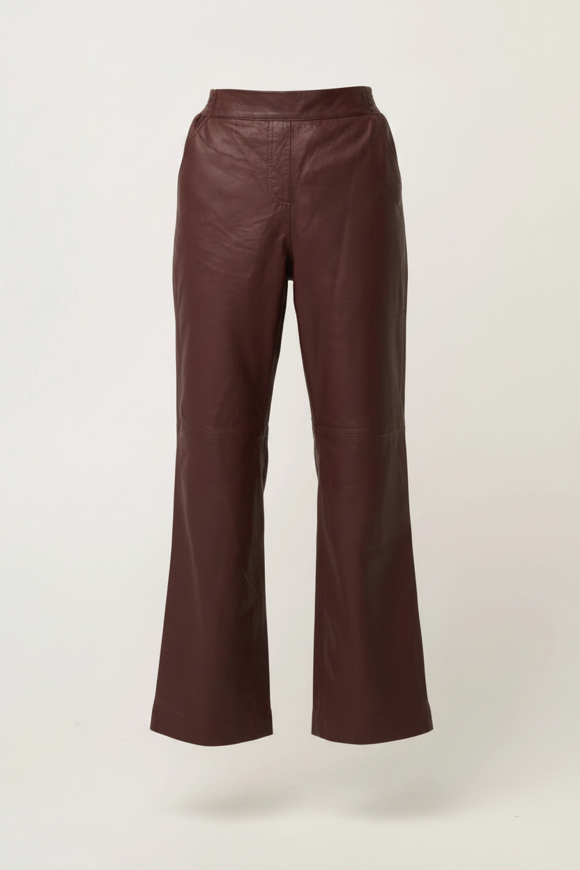 Once Was - Joan Leather Elasticated Waist Straight Leg Pant in Oxblood