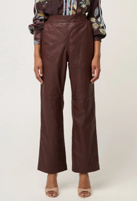 Once Was - Joan Leather Elasticated Waist Straight Leg Pant in Oxblood