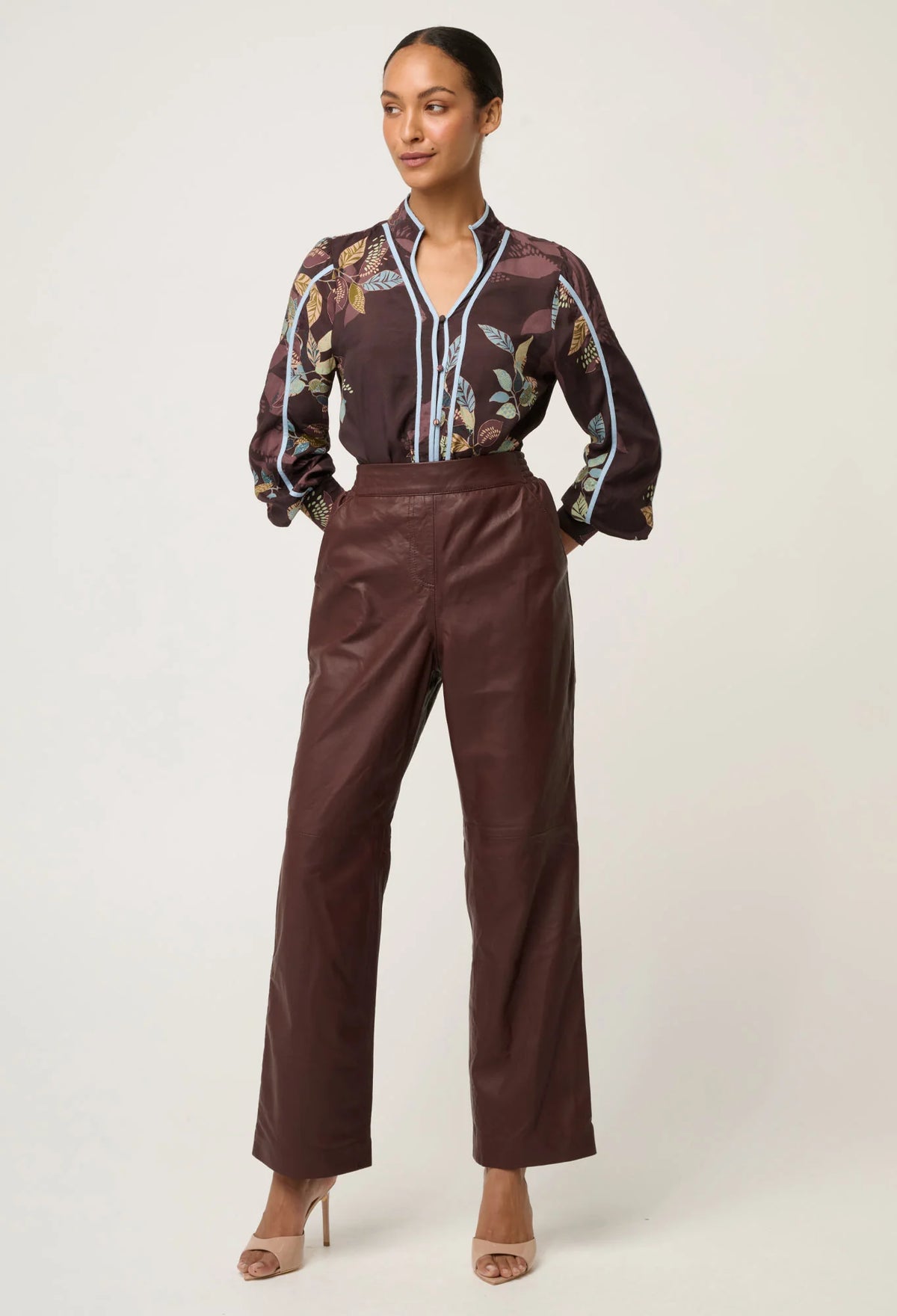 Once Was - Joan Leather Elasticated Waist Straight Leg Pant in Oxblood
