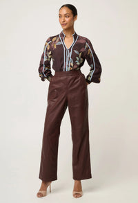 Once Was - Joan Leather Elasticated Waist Straight Leg Pant in Oxblood