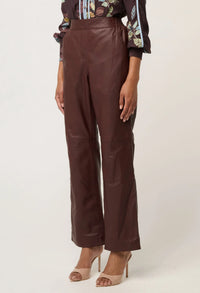 Once Was - Joan Leather Elasticated Waist Straight Leg Pant in Oxblood