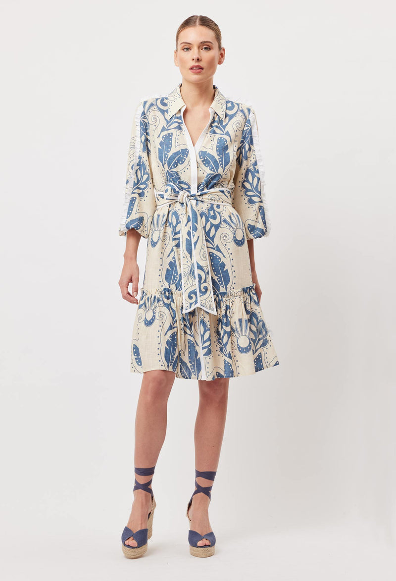 Granada Linen Viscose Shirt Dress in Del Sol Azure