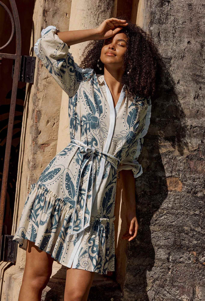 Granada Linen Viscose Shirt Dress in Del Sol Azure