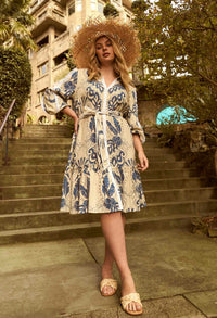 Granada Linen Viscose Shirt Dress in Del Sol Azure
