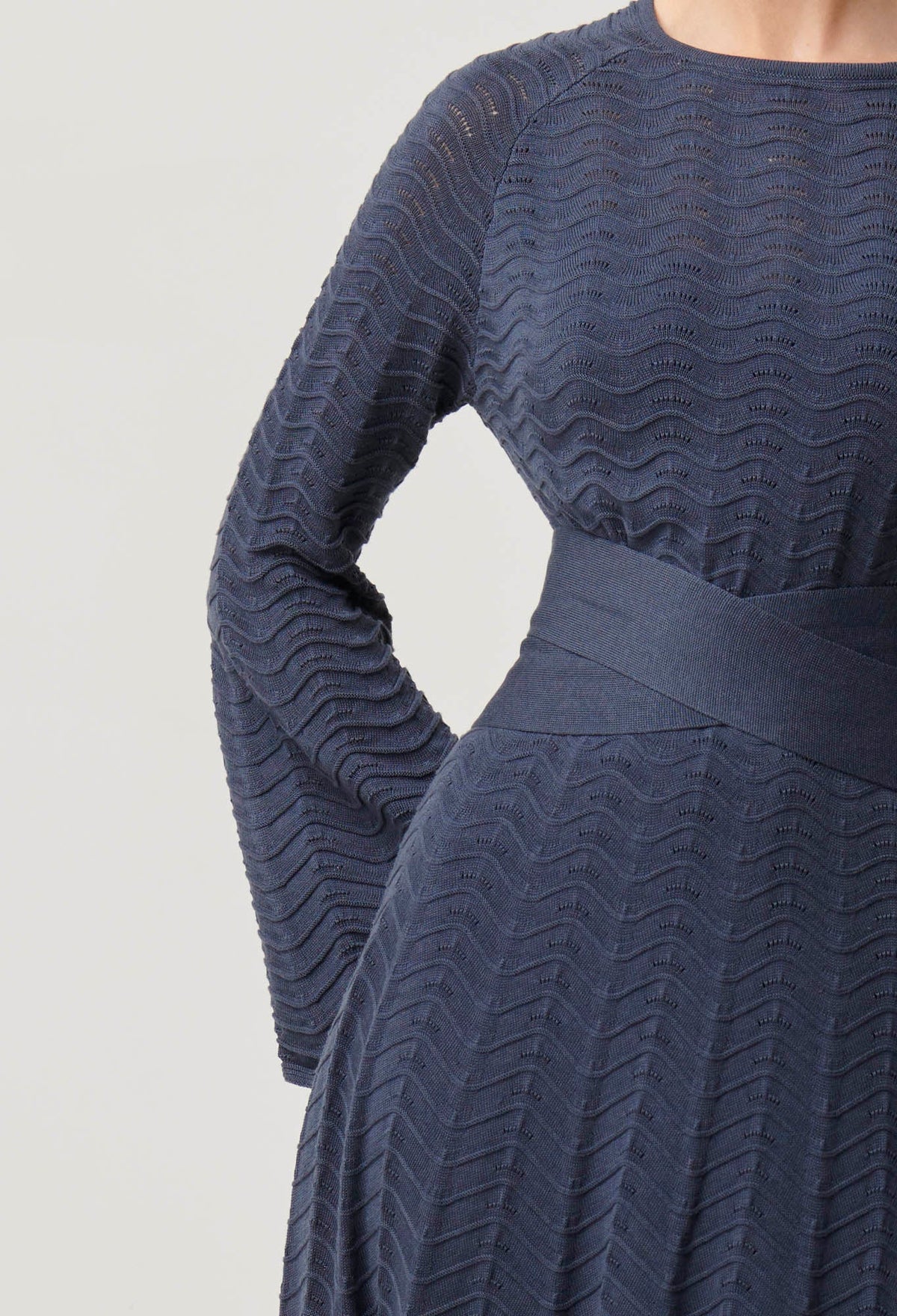 Once Was - Everett Cotton Lyocell Wave Knit Midi Dress in Bluestone