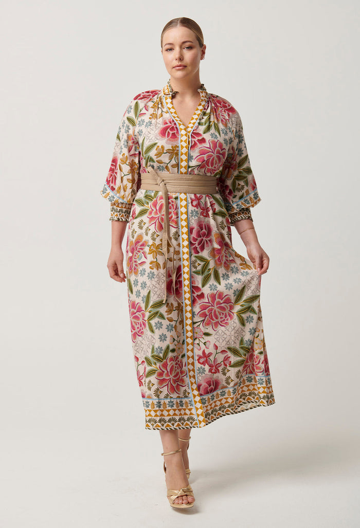 Once Was - Carmen Viscose Linen Maxi Dress in Azalea Fields