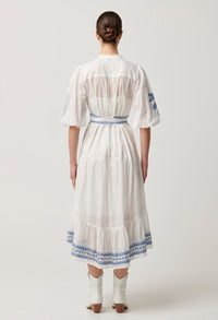 Once Was - Gabriette Embroidered Cotton Slub Dress in Milk