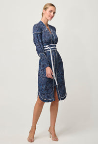 Once Was - Adela Contrast Lace Trim Viscose Dobby Curve Hem Dress