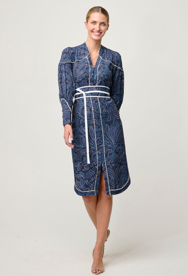 Once Was - Adela Contrast Lace Trim Viscose Dobby Curve Hem Dress