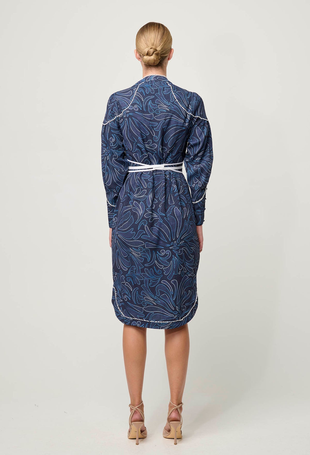 Once Was - Adela Contrast Lace Trim Viscose Dobby Curve Hem Dress