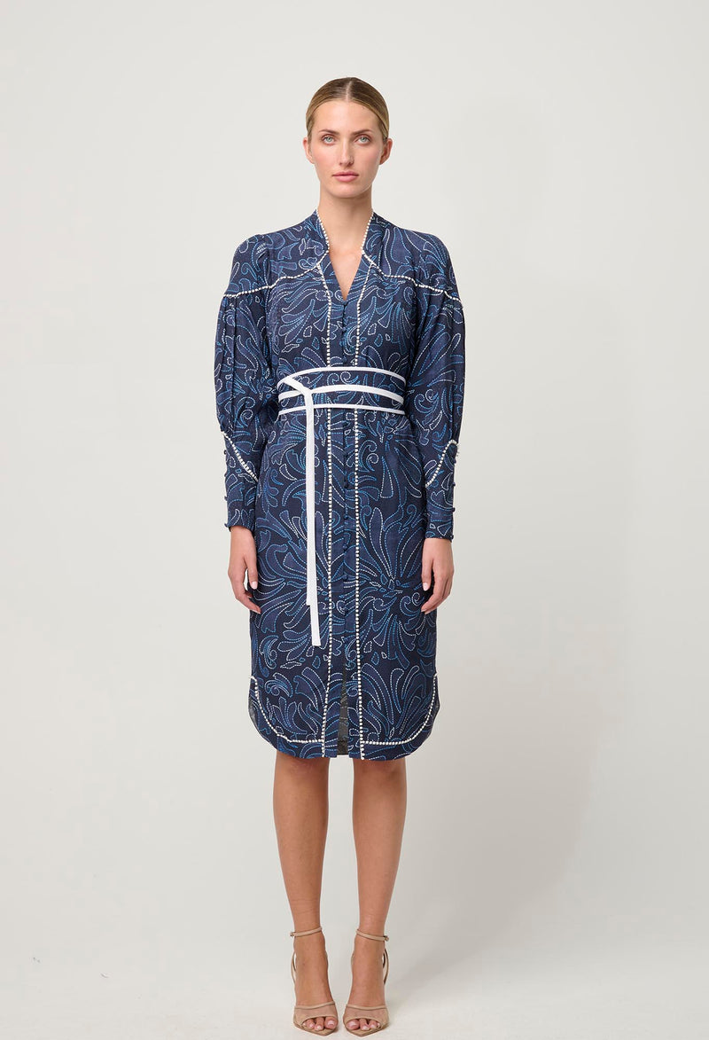 Once Was - Adela Contrast Lace Trim Viscose Dobby Curve Hem Dress