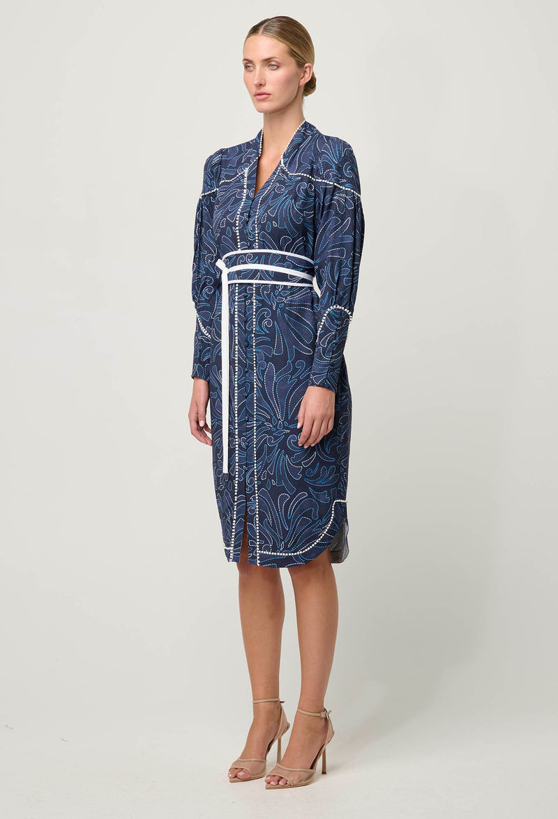 Once Was - Adela Contrast Lace Trim Viscose Dobby Curve Hem Dress
