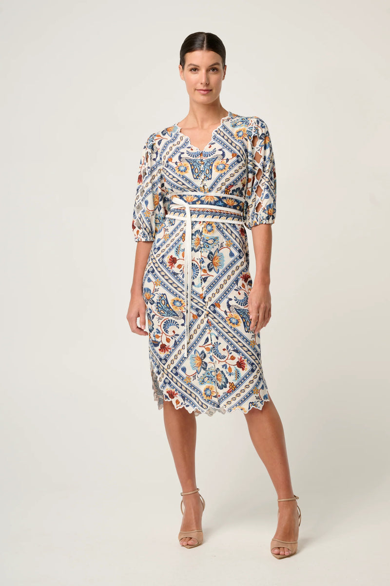 Once Was - Theia Viscose Scallop Embroidered Dress in Petinos Floros