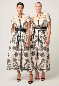 Once Was - Xanthia Diamond Smock Yoke Linen Viscose Dress - IMPERIAL STONE