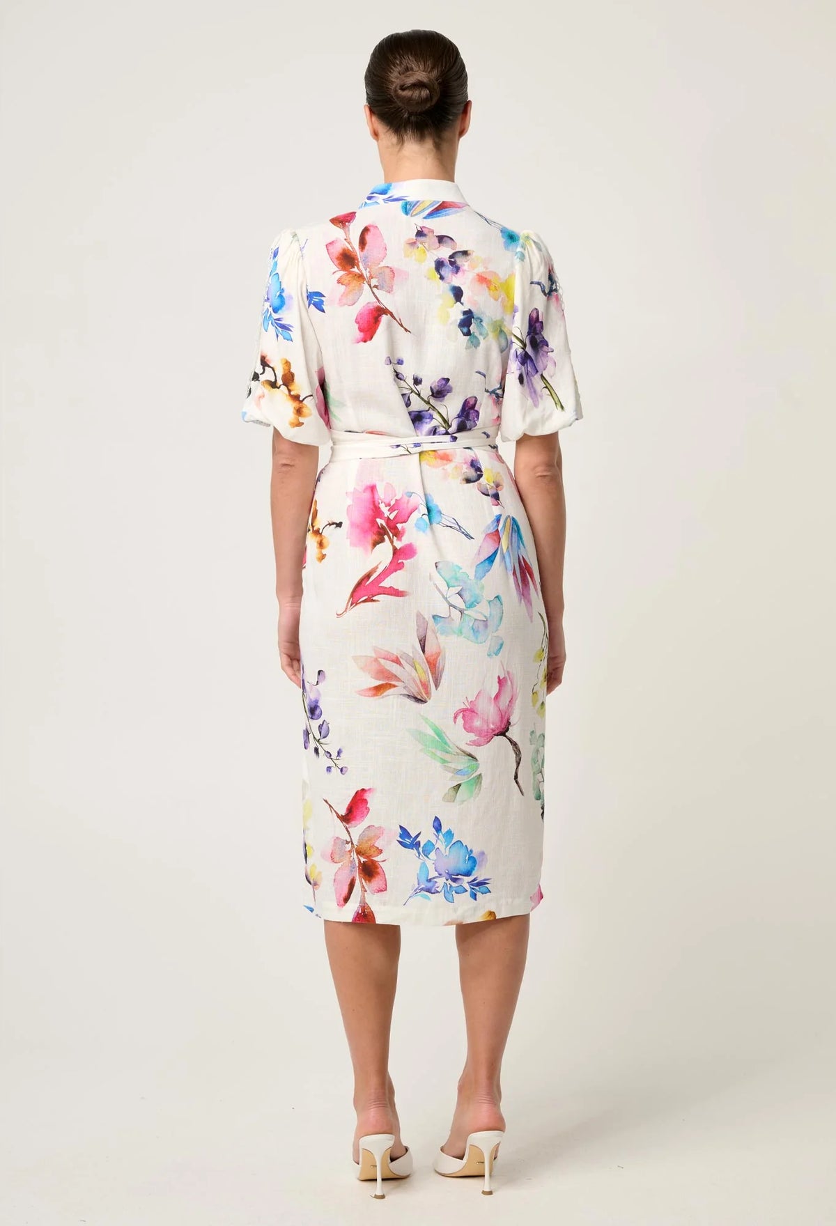 Once Was - Gaia Lace Trim Spliced Linen Viscose Dress - PLUME BLOSSOM