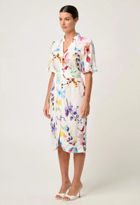 Once Was - Gaia Lace Trim Spliced Linen Viscose Dress - PLUME BLOSSOM