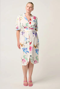 Once Was - Gaia Lace Trim Spliced Linen Viscose Dress - PLUME BLOSSOM