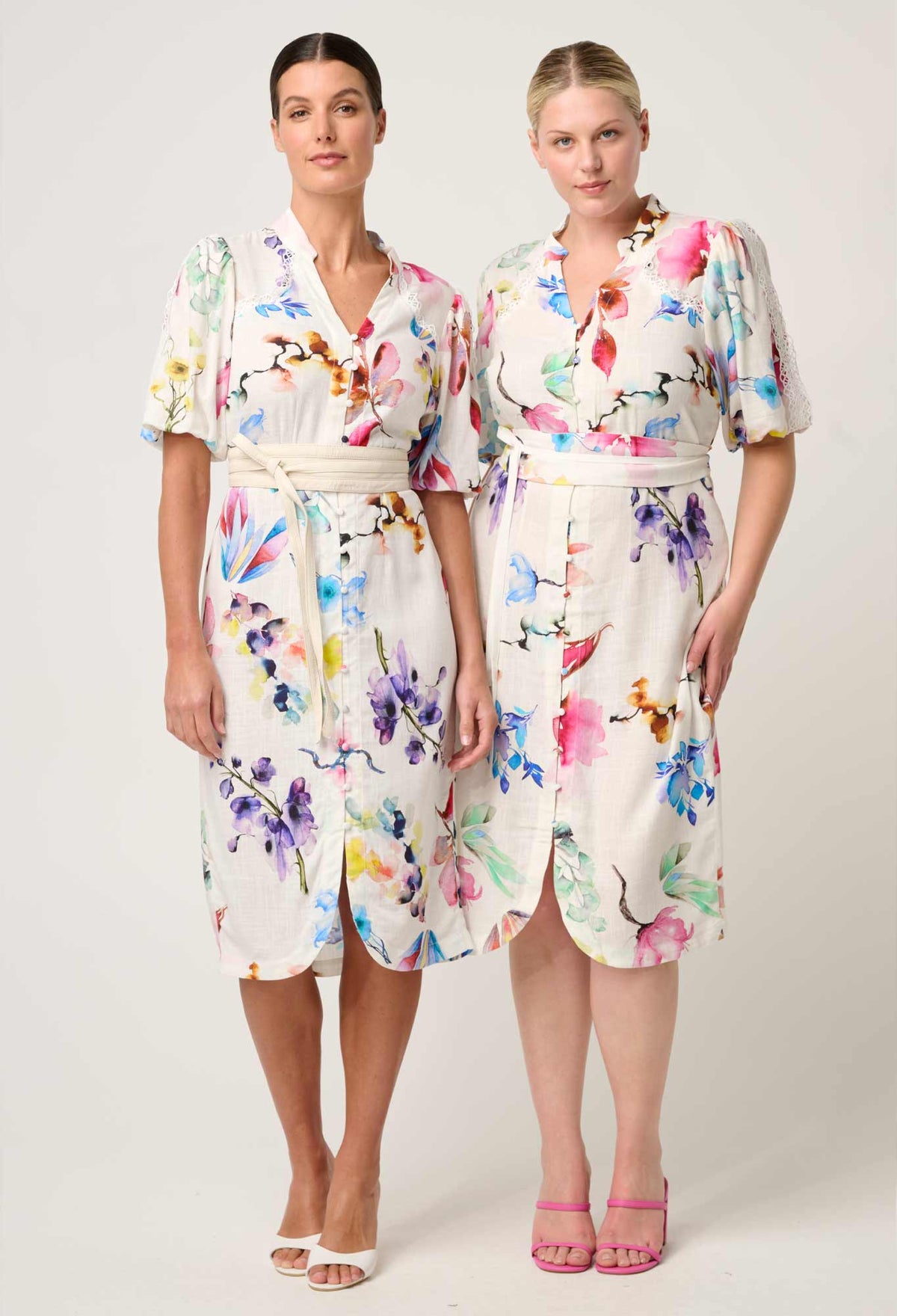 Once Was - Gaia Lace Trim Spliced Linen Viscose Dress - PLUME BLOSSOM
