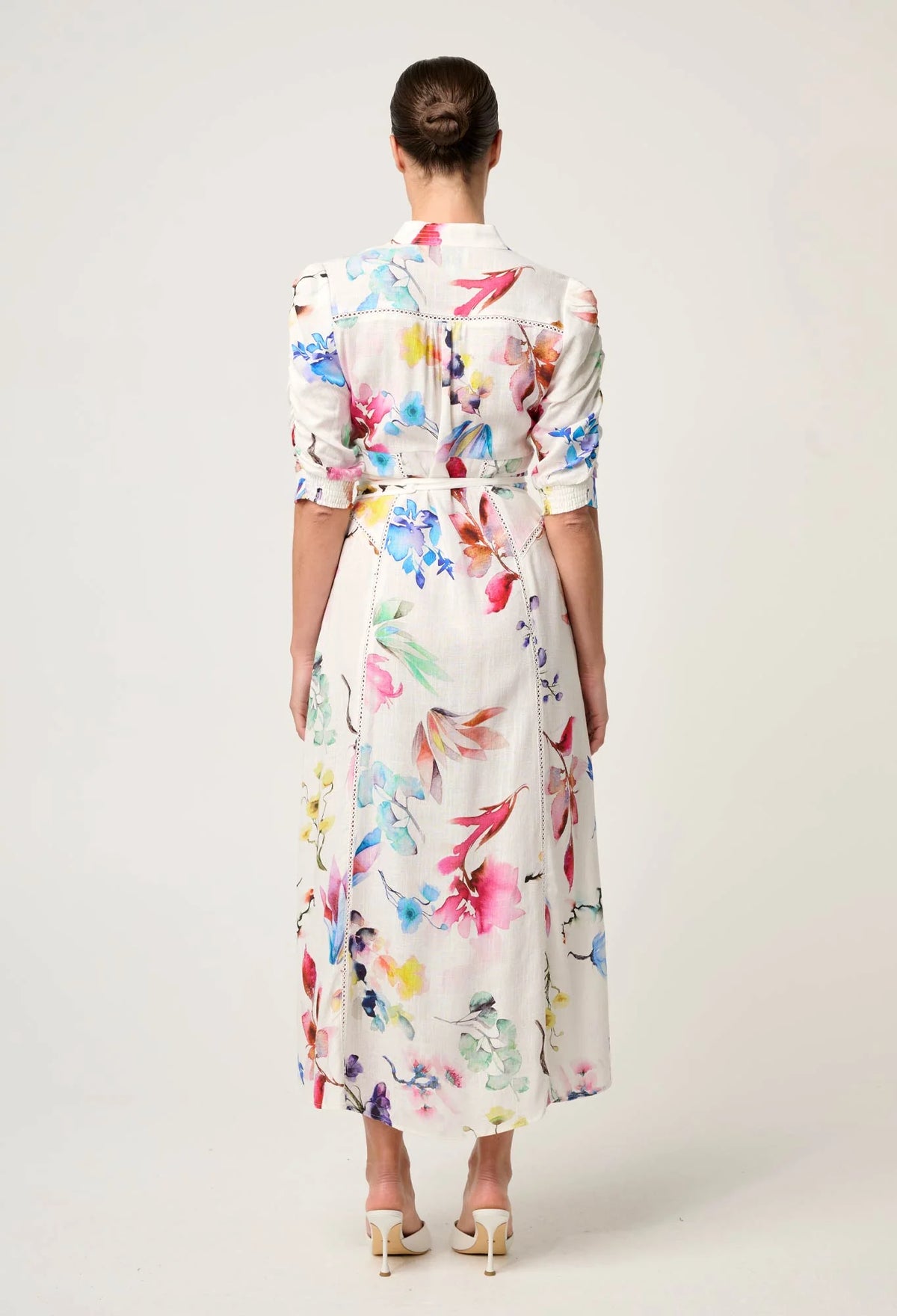 Once Was - Xenia Contrast Yolk Linen Viscose Dress - PLUME BLOSSOM