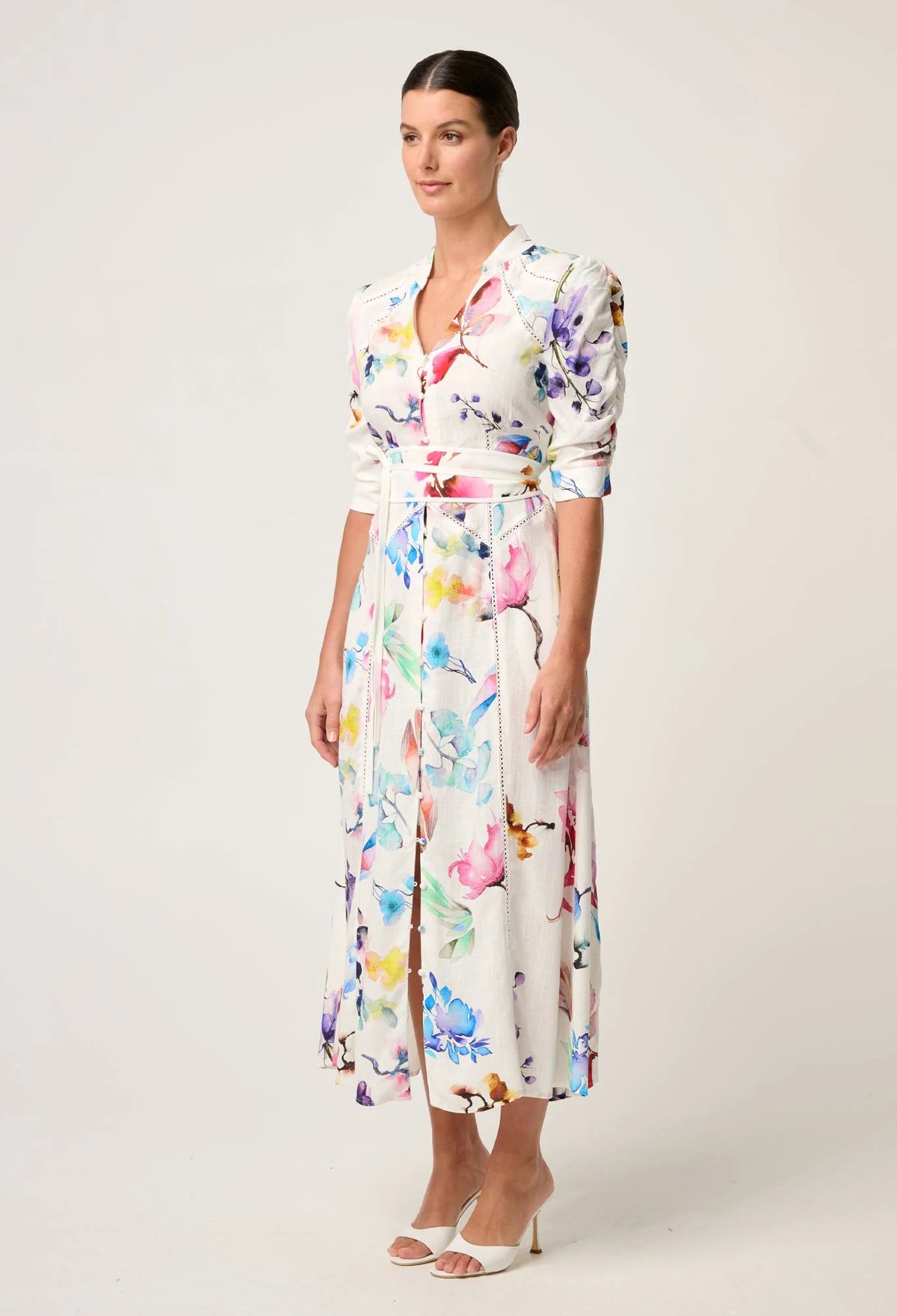 Once Was - Xenia Contrast Yolk Linen Viscose Dress - PLUME BLOSSOM