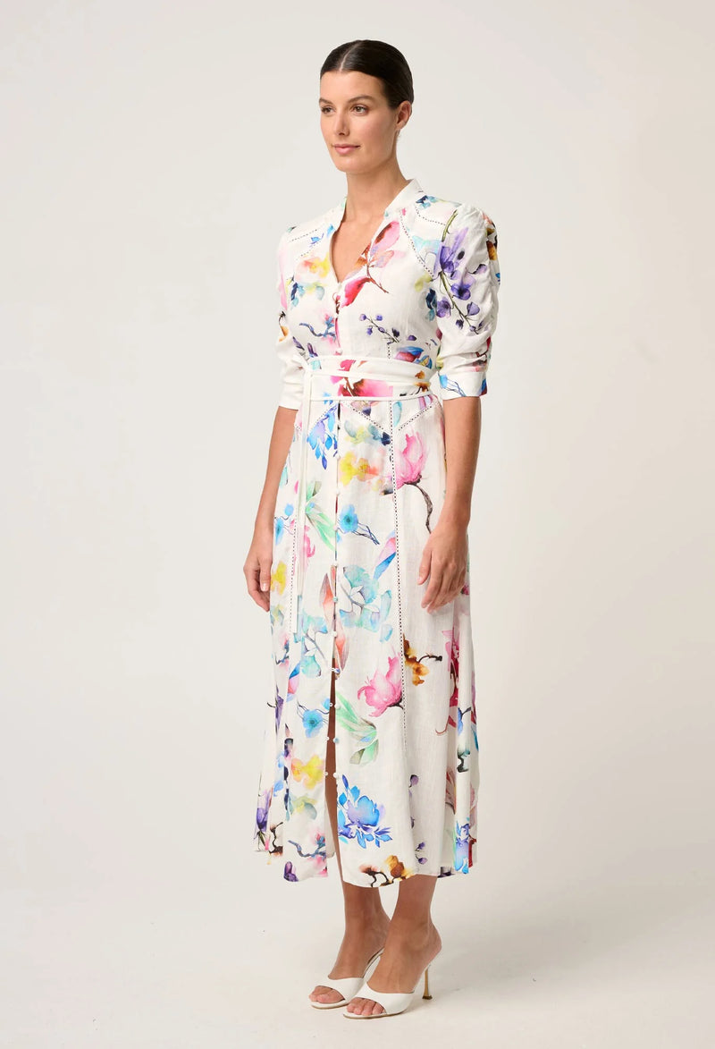 Once Was - Xenia Contrast Yolk Linen Viscose Dress - PLUME BLOSSOM