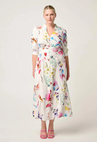 Once Was - Xenia Contrast Yolk Linen Viscose Dress - PLUME BLOSSOM