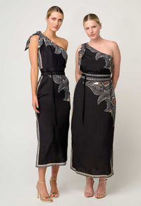 Once Was - Amira One Shoulder Linen Viscose Dress in Onyx Casablanca